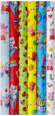 Produktbild von Sortiment mit 3 Rollen hochwertigem Geschenkpapier für Kinder mit Paw Patrol und Peppa Pig Motiven – 200 x 70 cm