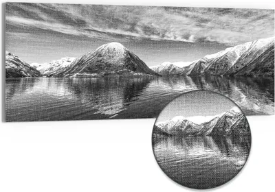 Produktbild von DEQORI Hybrid Leinwand Bild 125x50 cm 'Reflexionsstille' Wandbild Glas flach modern