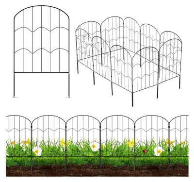 Produktbild von Gartenzaun 10 Stück Komplettset Dekorativer Metallzaun Steckzaun, Oberbogen Gartenzaun Metall Zaunelemente, Zaun für Hunde