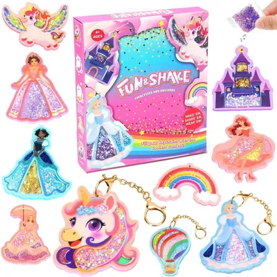Immagine prodotto di Kit per creare portachiavi scintillanti a tema principesse e unicorni, confezione da 10 pezzi, adatto a bambini dai 5 anni in su