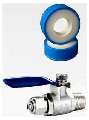 Produktbild von Kugelhahn aus Messing mit 1/4 Zoll Ausgang und Teflonband für Osmoseanlagen und Kühlschrankfilter