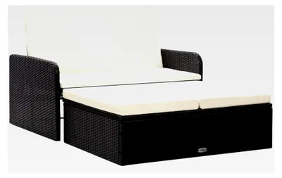 Produktbild von 2-teiliges Garten-Lounge-Set mit Auflagen, Rattanmöbel für Garten, Terrasse und Balkon, Schwarz