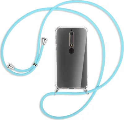 Produktbild von Handykette Backcover-Schutzhülle mit Band (Metall silberfarben) für Nokia 6.1 - himmelblau