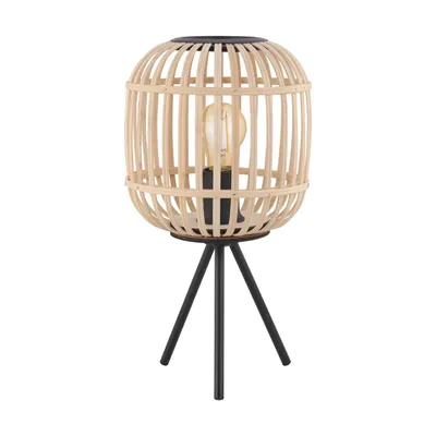 Obrázek produktu pro EGLO stolní lampa Bordesley, stolní lampa vintage, příroda, boho, hygge, noční lampa z oceli a dřeva, přírodní barvy, lampa s vypínačem, E27
