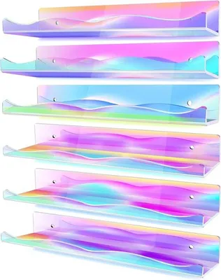 Productafbeelding van Famanu Set van 6 iriserende, transparante acryl wandplanken – 40 cm