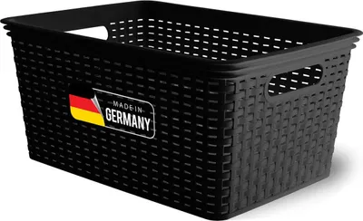Produktbild von Novaliv Aufbewahrungskorb in Rattan-Optik ohne Deckel | Schwarz Kunststoff 14L Nestbar Storage boxes BPA-frei Ideale Aufbewahrungsbox Organizer Box Ordnungsbox für Ordnungssystem