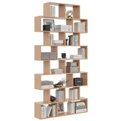 Produktbild von Moderne Wandbibliothek in Buche – Skandinavisches Bücherregal mit offenen Fächern für Büro und Wohnzimmer
