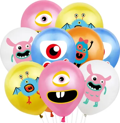 Produktbild von Oblique Unique, Luftballons, bunt, Monster, Kindergeburtstag, Einschulung, Mottoparty, 10 Stück, 100% Kunststoff, ca. 25-30 cm Durchmesser, Helium geeignet