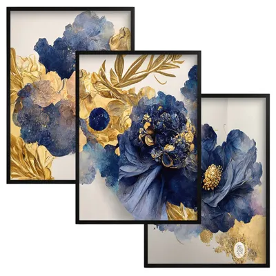 Image de Affiches décoratives Tableaux muraux triptyques Fleurs d'or pour le salon