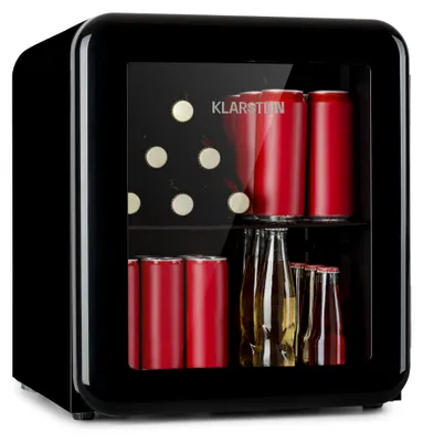 Obrázok produktu pre Klarstein PopLife chladnička na nápoje - minibar, retro chladnička, 0-10 °C, iba 39 dB, 48 l, šetrná k životnému prostrediu, dvojité sklo dverí, retro dizajn, čierna