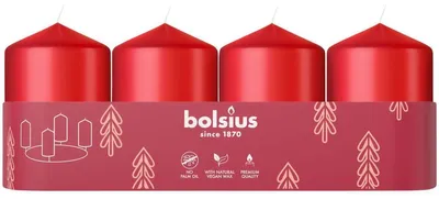 Immagine prodotto di Candele Bolsius Pillar Advent, rosse, 60x40 mm, confezione da 4 pz