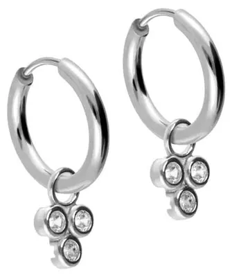 Produktbild von Chirurgenstahl Ohrclicker Creolen 3 EINGEFASSTE KRISTALLE Silber Innendurchmesser: 10mm + Designstärke: 1,6mm