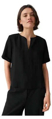 Produktbild von OPUS Bluse Filkara 38, Schwarz, Boxy Fit, Strukturierte We, Rundhals mit V-Schlitz