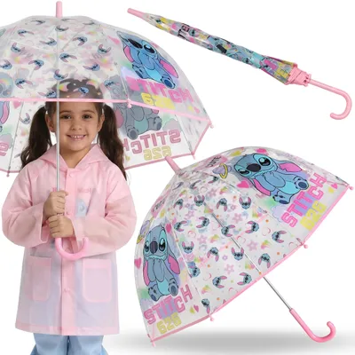 Produktbild von DISNEY Stitch Kinder-Klappschirm mit Schnappverschluss, transparenter, manuell bedienbarer Klappschirm 46cm