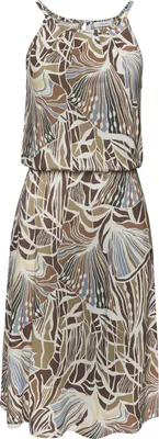 Produktbild von LASCANA Jerseykleid mit Schlitz und Knopfleiste im Rücken, mit Alloverprint creme-khaki-hellblau bedruckt Größe 36