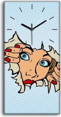 Produktbild von Wanduhr Uhr Wandbild Leinwand Quarz 30x60 Foto Comic Cartoon Pop Art Retro Frau - schwarze Hände