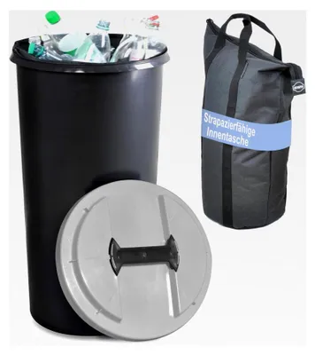 Produktbild von IBC Flaschensammler, 60 Liter Sammelbehälter mit Deckel und Innentasche für Altglas, Altpapier und Pfandflaschen, stabil und strapazierfähig, geruchsdicht und auslaufsicher (Hellgrau)