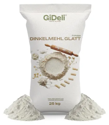 Produktbild von Dinkelmehl Typ 630 25kg Fein Hell Brot Backen Pizza Kuchen Urkorn Mehl GiDeli