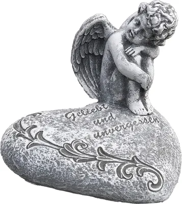 Produktbild von stoneandstyle Steinfigur Gartenfigur Engel auf Herz "Geliebt und unvergessen" frostfester Steinguss massiv