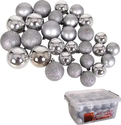 Image de Set de 70 boules de Noël dans une boîte de rangement Décorations de Noël Boules de décoration, couleur:argent