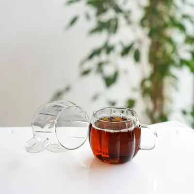 Produktbild von Gerippte Trinkgläser mit Henkel, Set 2-teilig, hitzebeständig, 400 ml, 9 x 9 cm