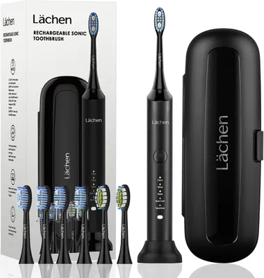 Produktbild von Elektrische Zahnbürste, Lächen Schallzahnbürste, 5 Reinigungsprogramme mit Reiseetui, 6 Zahnbürstenköpfe, wiederaufladbar, IPX7 wasserdicht