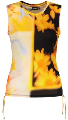 Produktbild von Bedrucktes Orangenes Damen-Tanktop mit Rundhalsausschnitt & Kontrastdetails