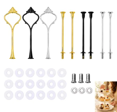 3er-Set Kuchenständer mit 3 Etagen, Gold/Silber/Schwarz