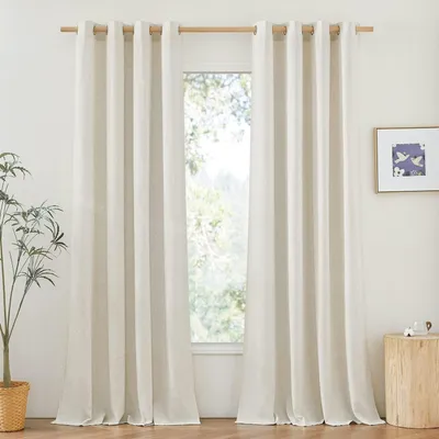 Image de Rideau en lin, semi-transparent, beige, dimensions 210 x 140 cm (lot de 2)