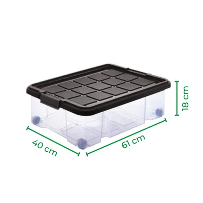 Produktbild von Novaliv 6x Unterbettkommode mit Rollen 28L Aufbewahrungsbox Deckel Anthrazit Nestbar stapelbare mit Clipverschluss Rollkiste BPA-frei 61x40x17 cm