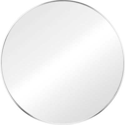 Navaris Wandspiegel rund mit Rahmen - Deko Spiegel Ø 60cm zum Aufhängen - Badezimmerspiegel Flur WC - abgerundete Ecken oben - Silber