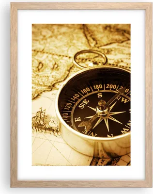 Produktbild von Gerahmtes Poster - Rahmen in heller Eiche - Kompass alt reisen Reise - 30x40 cm - Wand Bild - Wanddeko - Wandbilder - Wandposter - Bilderrahmen - Bilder - Kunstdruck - Wandbild - P2NPA30x40-2103