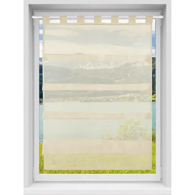 Produktbild von Bistrogardine Beige 80x110 cm – Sky Scheibengardine mit Schlaufendurchzug, Raffoptik, Polyester Voile, Sichtschutz für Küche und Fenster