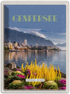 Produktbild von vianmo Blechschild 40x30 cm GenferseeNaturliebe Riesenrad Bildmotiv Reisemotiv Abenteuer Reisen Europa Urlaub