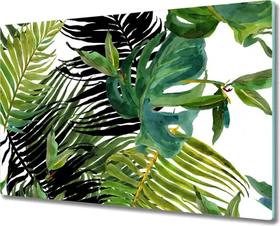 Produktbild von Herd-Abdeckplatte Glas Schneidebrett Ceranfeld-Abdeckung - 80x52 cm - Exotische Blätter