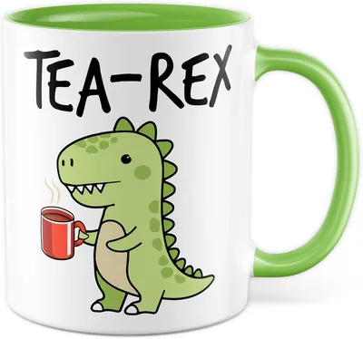 Produktbild von Tasse TEA-REX mit humorvollem Dino-Motiv, Geschenkidee für Freunde und Kollegen