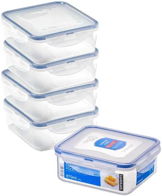 Zdjęcie produktu dla Szczelne i wodoodporne, wolne od BPA kwadratowe pojemniki na żywność, 5 sztuk, 5 x 870 ml