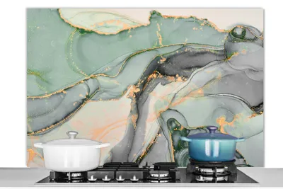 Produktbild von KitchenYeah®  Spritzschutz Küche - Küchenrückwand - Wandschutz für Herd und Spüle - Gold - Marmor - Grün - Luxus - Glitzer - Marmoroptik 120x80 - Alu-Dibond (Alternative zum Spritzschutz aus Glas) - H
