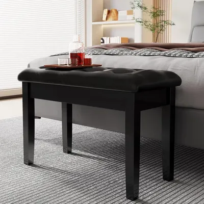 Obrázok produktu pre Drevená klavírna lavica - Duetová lavica s úložným priestorom - Sedák z pravej kože - 75 × 35 × 49 cm - Nosnosť 200 kg - Biela