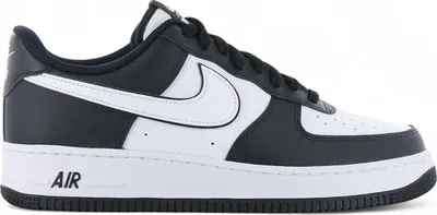 A side view of a black and white Nike Air Force 1 Low '07 sneaker.