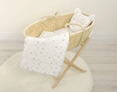 Produktbild von Teddybär-Bettdecke mit Füllung und Konturkissen - 2-teiliges Set - graue Mini-Sterne
