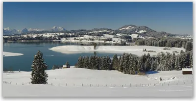 Produktbild von Glasbilder 120x60 Wandbild Druck auf Glas Schnee See Wald Landschaft