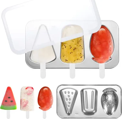 Produktbild von Eisformen aus Edelstahl, wiederverwendbar; inkl,Stielen und Deckel für selbstgemachtes Eis am Stiel und Sorbet.