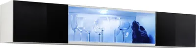 Produktbild von Breite Vitrine mit LED Beleuchtung FREYA – weiß / schwarz
