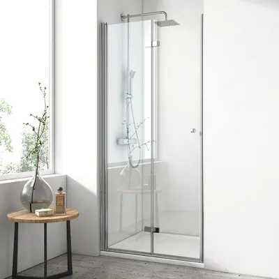 Zdjęcie produktu dla EMKE Kabina prysznicowa 90 x 195 cm Wejście narożne drzwi składane Kabina prysznicowa 180º składana Bezramowe drzwi prysznicowe Nanopowłoka po obu stronach Parawan prysznicowy