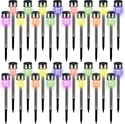 Produktbild von MONZANA® Solarlampe für Außen 32er Set LED Wetterfest IP44 Dämmerungssensor Erdspieß Farbwechsel Bunt Edelstahl Solar Garten Leuchte Balkon Deko