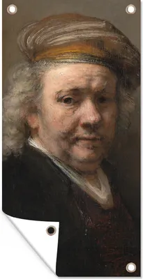 Produktbild von MuchoWow® 80x160 cm Outdoor-Poster Gartendeko Sichtschutz Garten Poster für den Garten  Selbstbildnis - Gemälde von Rembrandt van Rijn