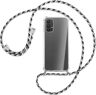 Produktbild von Handykette Backcover-Schutzhülle mit Band (Metall silberfarben) für Samsung Galaxy A23 4G - schwarz/grau/weiß