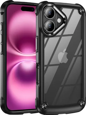 Produktbild von iPhone 16 Hülle, Hybrid Transparente PC Robust TPU Bumper Stoßfest Schutzhülle für iPhone 16 Schwarz