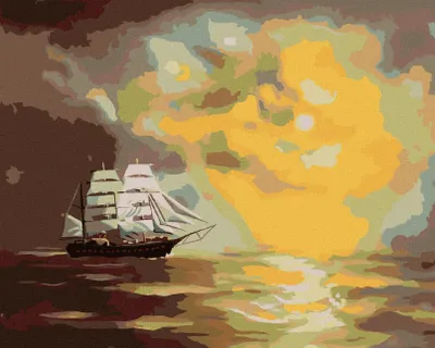 Produktbild von Zuty - Malen nach Zahlen - SEGELSCHIFF UND SONNE IN DEN WOLKEN (D. RUSTY RUST), 40x50 cm, mit Keilrahmen (bereits gespannt)
